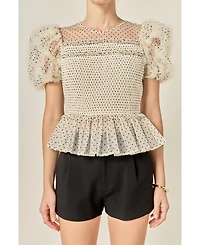 English Factory Women's Polka Dot Puff Sleeve Top