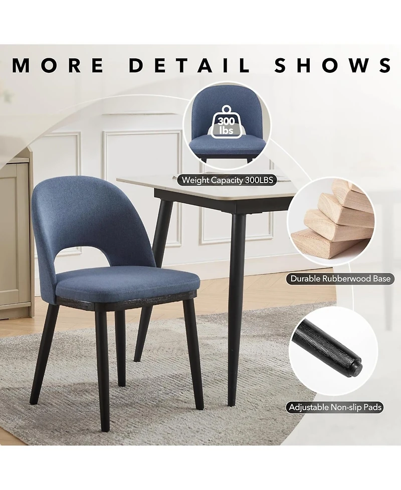 gaomon Dining Chairs Set of 2, Modern Fabric Upholstered Kitchen Side with Curved Backrest and Wood Leg