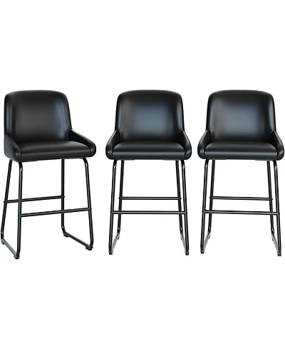 gaomon Bar Stools Set of 3,Pu Leather Counter Height Barstools with Back and Footrest,Upholstered Chairs for Dining Room Kitchen Island