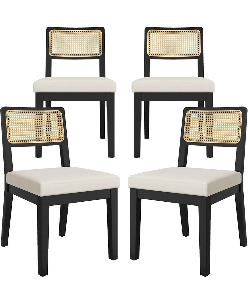 gaomon Rattan Dining Chairs Set of 4,French Country Upholstered Wood Frame,Rattan Backrest,Armless Chair