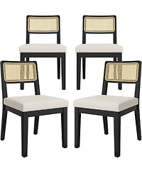 gaomon Rattan Dining Chairs Set of 4,French Country Upholstered Wood Frame,Rattan Backrest,Armless Chair