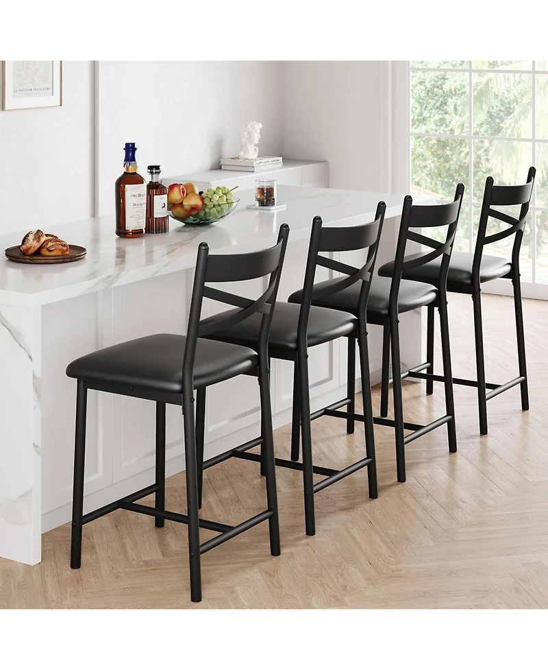 gaomon Bar Stools Set of 4,Upholstered Kitchen Barstools with Footrest and Back,Pu Leather Counter Height Thick Cusion,Bar Charis