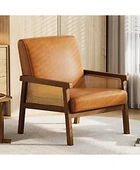 gaomon Pu Leather Accent Chair,Rattan Armchair with Wooden Frame,High Back,Upholstered Reading Chair Leisure Chairs for Living Room Bedroom