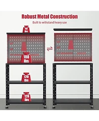 gaomon Heavy Duty Garage Workbench with Pegboard,32" Adjustable Garage Workbench with Tool Organizer,Industrial Metal Work Table with Shelves
