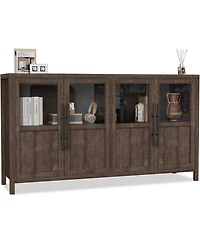 gaomon Sideboard Buffet Cabinet with 4 Glass Doors, 55 in Buffet Table Coffee Bar Wine Bar Display Cabinet for Kitchen Dining Room