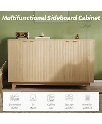 gaomon Fluted Accent Buffet Cabinet with Storage, 4 Doors Sideboard Buffet, Mid Century Modern Accent Cabinet with Adjustable Shelves, Console Table