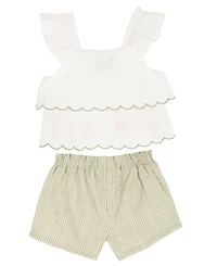 Rare Editions Baby Girls' Flutter Cap Sleeve Top and Stripe Olive Shorts, 2-Piece Set