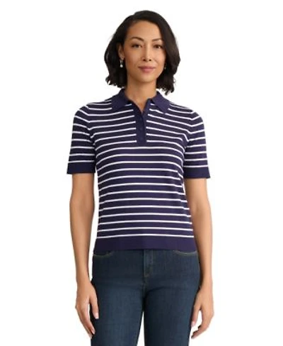 Jones New York Womens Short Sleeve Striped Polo T Shirt
