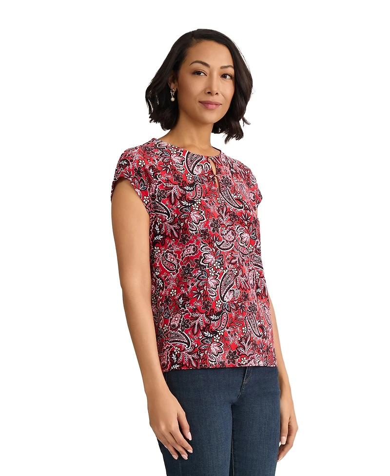 Jones New York Women's Short-Sleeve Round Neck Printed Jersey Top