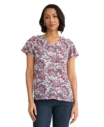 Jones New York Women's Flutter-Sleeve V-Neck Polyester Blouse