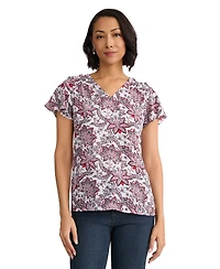 Jones New York Women's Flutter-Sleeve V-Neck Polyester Blouse