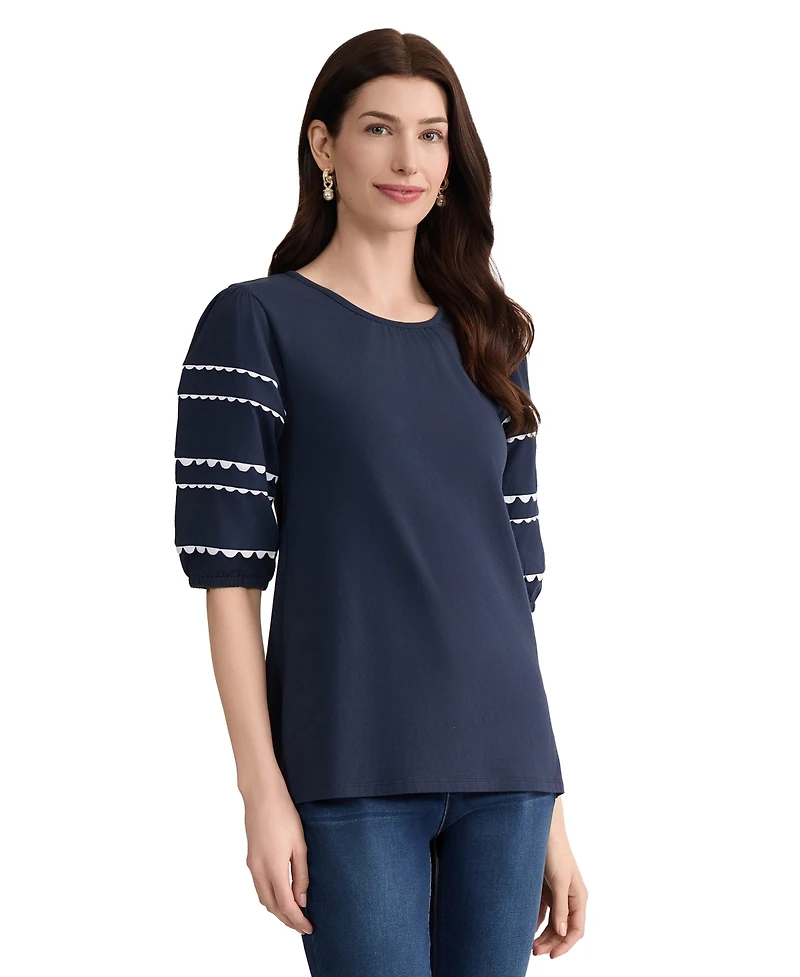 Jones New York Women's Elbow-Sleeve Crewneck Top