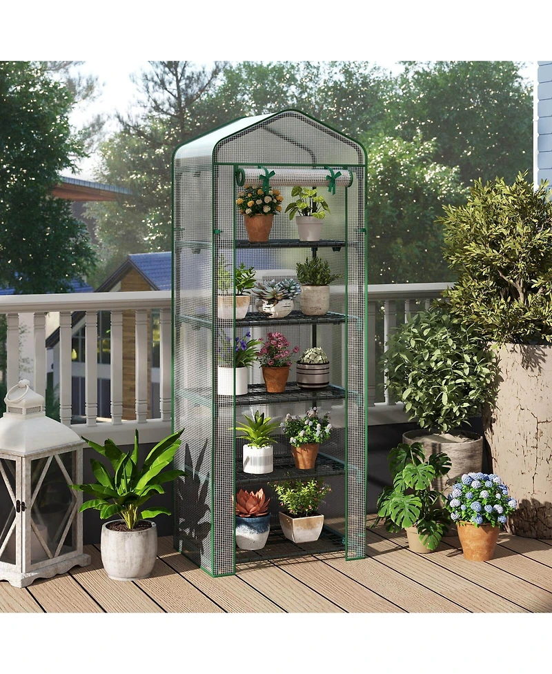 Costway 27" x 19" x 75" Mini Greenhouse with 5 Tier Shelves, Pe Cover, Roll-Up Zipper Door