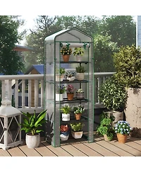 Costway 27" x 19" x 75" Mini Greenhouse with 5 Tier Shelves, Pe Cover, Roll-Up Zipper Door