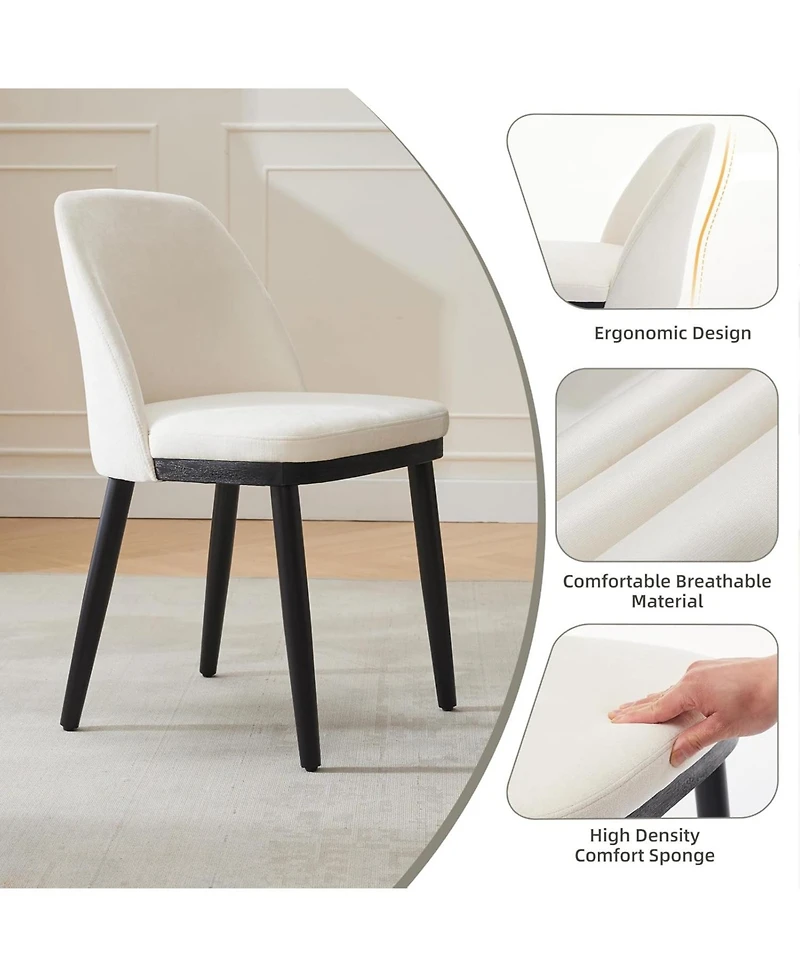 gaomon Modern Dining Chair Set of 6,Linen Upholstered Kitchen Chair,Beige Dining Room Chair with Curved Back,Sold Wood