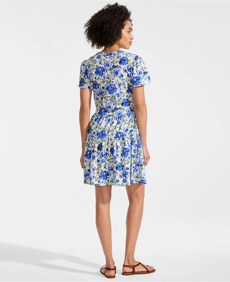 Lands' End Women's Cotton Jersey Tiered Mini Dress