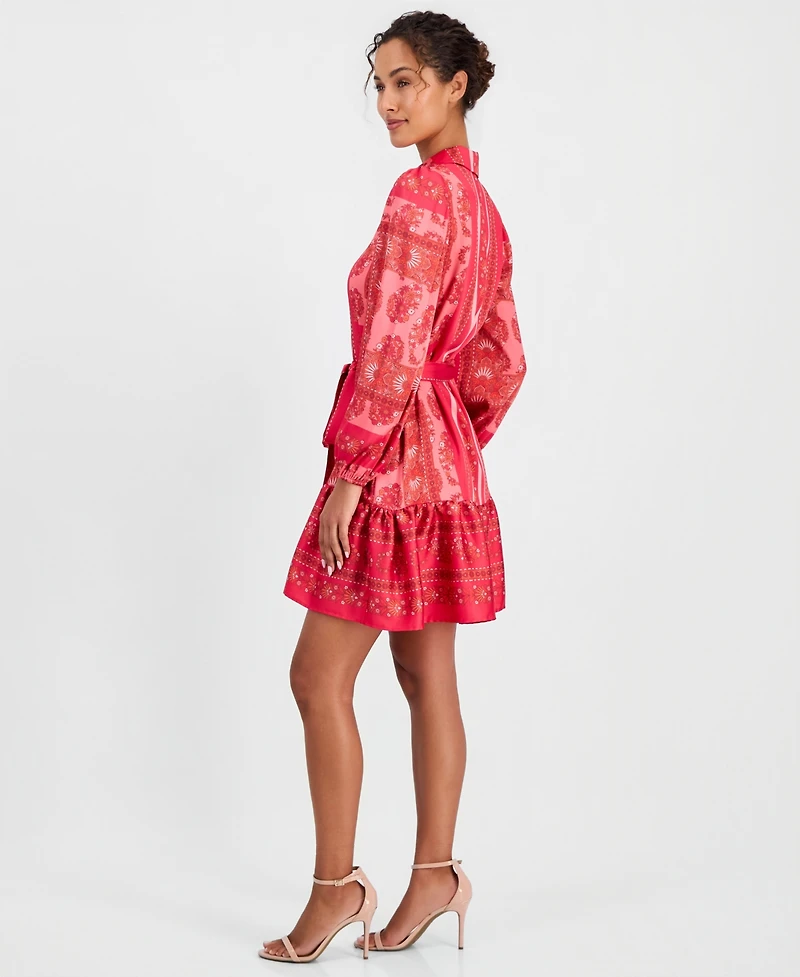 Anne Klein Women's Long-Sleeve Scarf-Print Twill Shirt-Dress