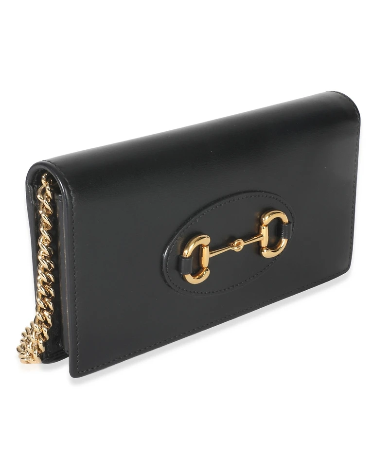 Pre-Owned Gucci Black Azalea Calfskin Horsebit 1955 Wallet On Chain