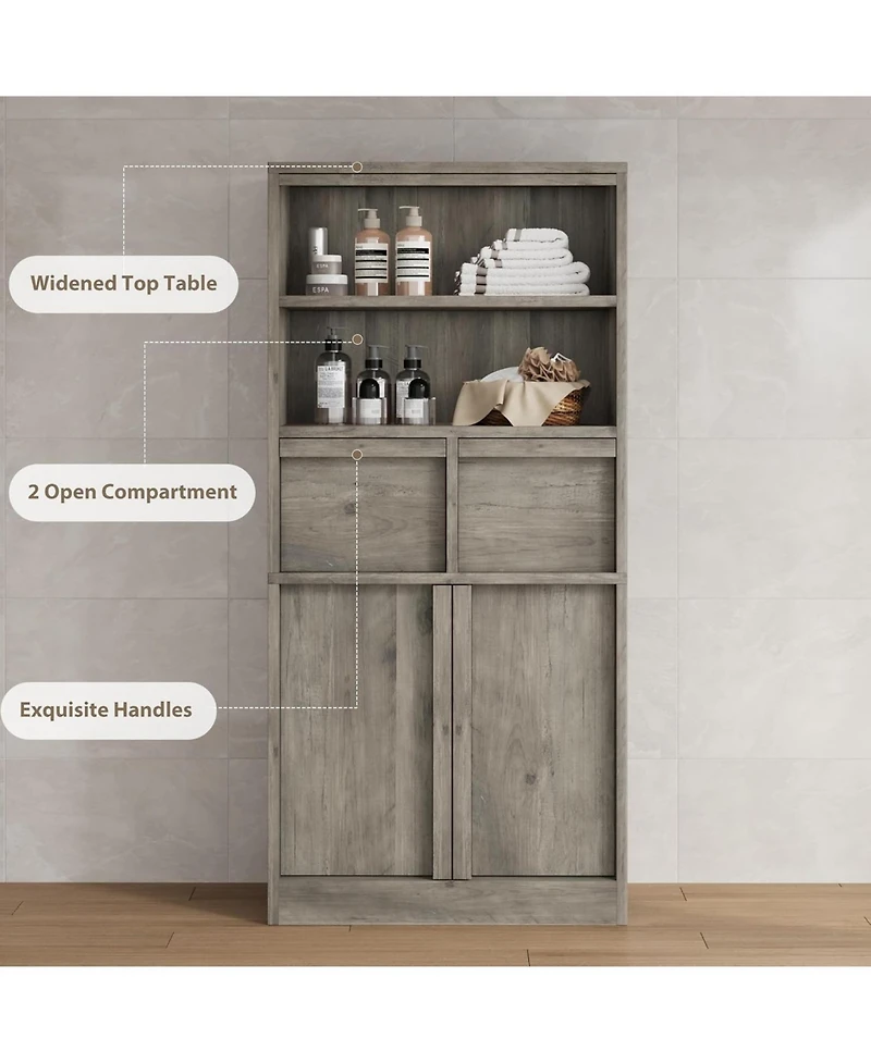 gaomon Tall Bathroom Cabinet, Floor Storage Cabinet with Doors & 2 Drawers, Organizer Freestanding for Bathroom, Living Room