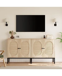 gaomon Set of 2 Rattan Sideboard Chest of Drawers with 2 Rattan and Wood Doors, Adjustable Shelves, Metal Feet, 80 cm Wide