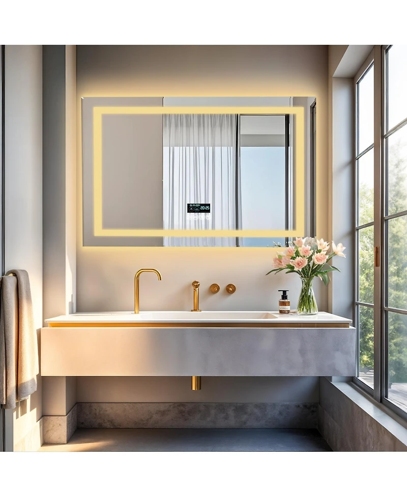 Luvodi Led Bathroom Mirror Wall-Mounted with Bluetooth Speaker, Vanity Mirror Anti Fog with Memory Function