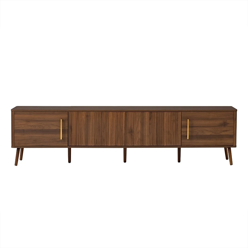 sumyeg 78 inch Modern Cabinet Tv Stand with Fluted Door & Cable Management, Soft-Closing Hinges, Solid Wood Legs