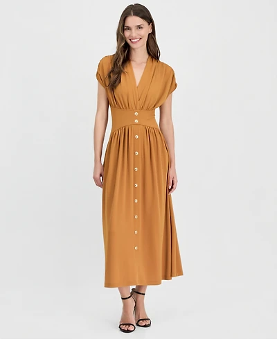 Anne Klein Women's V-Neck Ruched-Shoulder Jersey Dress