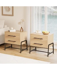 gaomon farmhouse nightstand with 2 drawers, rustic light wood table with metal legs for bedroom or living room