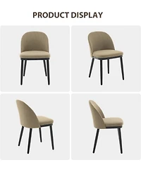 gaomon Linen Dining Chairs Set of 2, Upholstered Chairs with Curved Back and Wood Frame