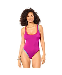 Swimsuits for All Women's Shimmer Trim Square Neck One Piece Swimsuit