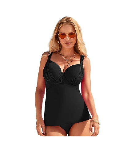 Swimsuits for All Women's Bra Drape Front Lightweight Underwire Tankini Top