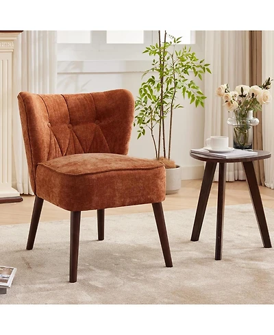 gaomon Modern Wingback Living Room Chair,Armless Lounge Chair with Wood Legs Upholstered Makeup Vanity Tufted Side Chair Fabric Comfy with Decor Back
