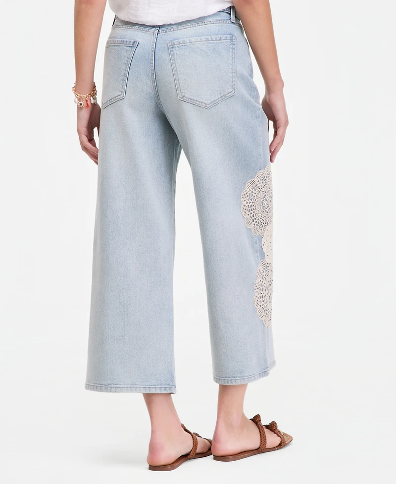 On 34th Women's Crochet Medallion High-Rise Wide-Leg Cropped Jeans, Macy's Exclusive