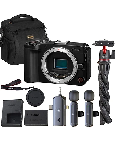 Canon Eos R50 V Mirrorless Camera Body | 4K Video, Dual Pixel Af, Flip Screen | Vlogging Kit w/ Wireless Lavalier Microphone Set, Octopus Flexible