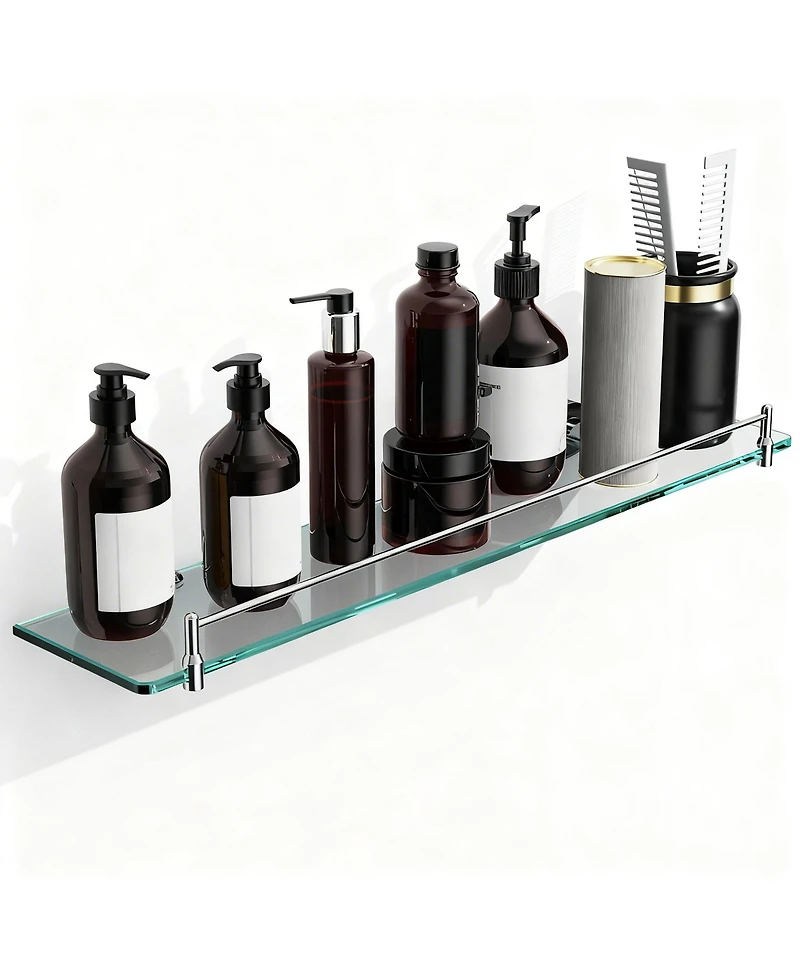 Yigii Glass Shelves Bathroom Chrome Stainless Steel Tempered Wall Mount