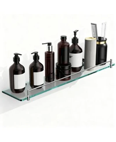 Yigii Glass Shelves Bathroom Chrome Stainless Steel Tempered Wall Mount