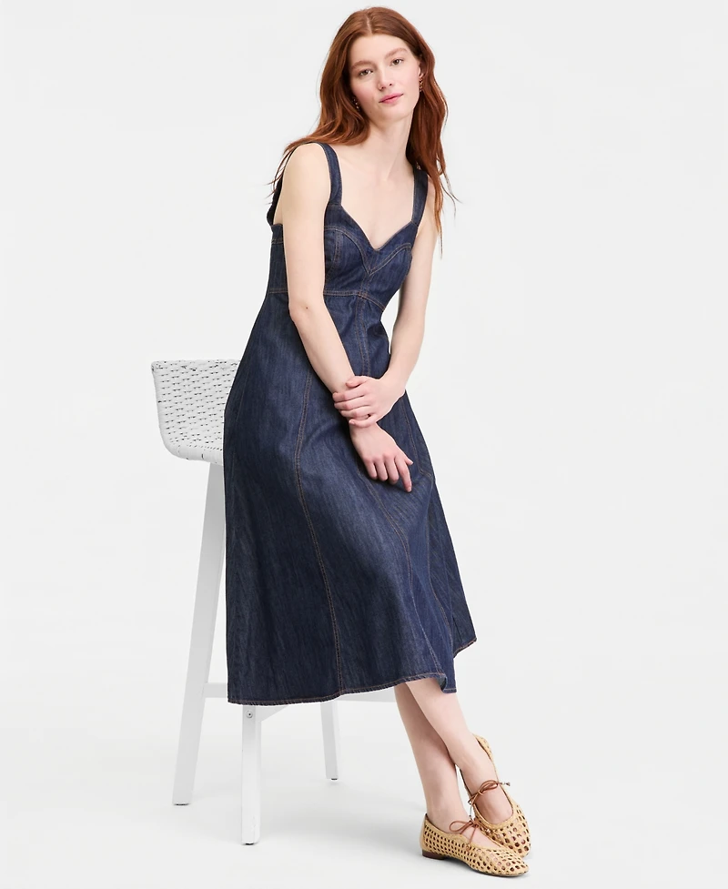 On 34th Women's Denim Sweetheart-Neck Midi Dress, Macy's Exclusive