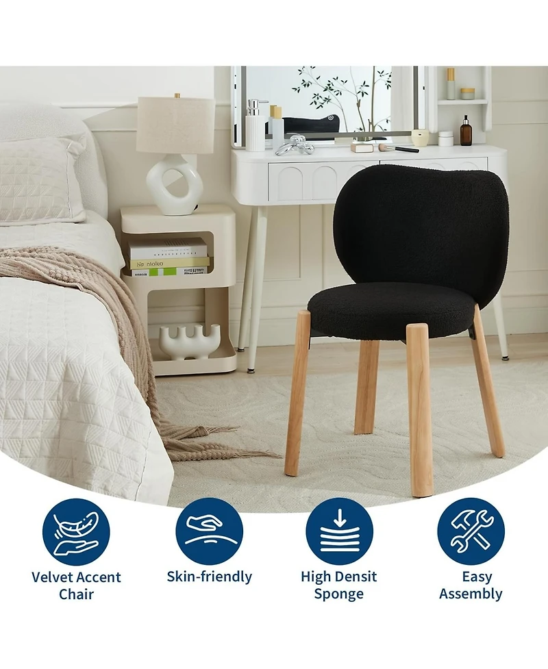 gaomon Makeup Chair Comfy Accent Chair,Plush Teddy Fabric,Cute Vanity for Home Office,Bedroom,Dressing Room