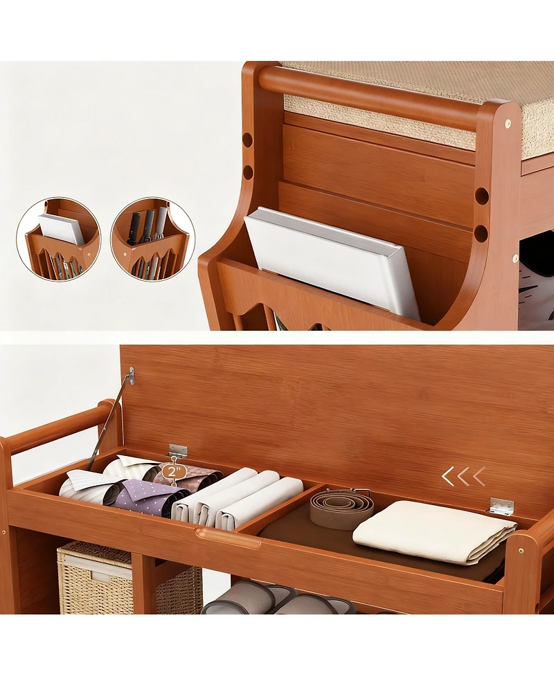 Yigii Shoe Bench 3 Tier Entryway Storage Rack with Side Holders Removable Cushion