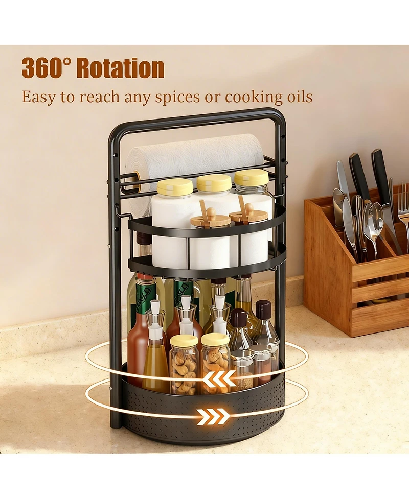 Yigii Rotating Spice shelf Paper Towel Holder 2 Tier Lazy Susan Kitchen Countertop
