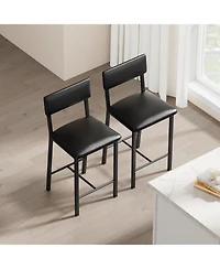 gaomon Set of 4 Counter Height Bar Stools - Pu Leather Upholstery,Backrest and Footrest,Thick Cushion,Sturdy Metal Legs