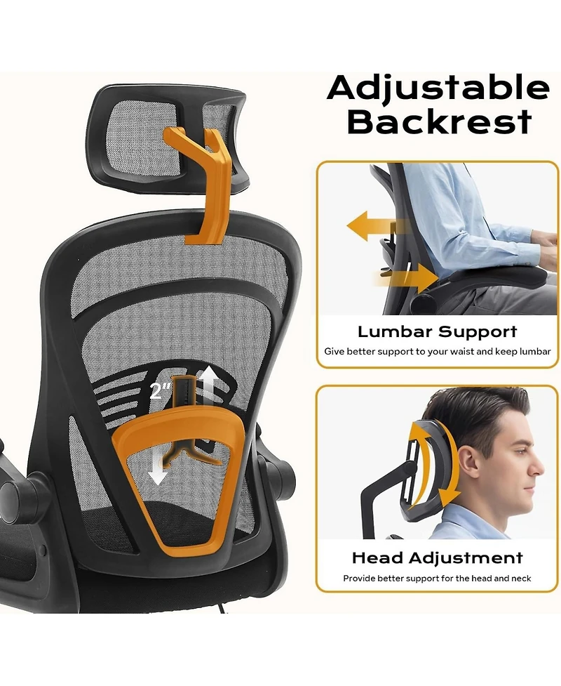 gaomon Ergonomic Office Chair,Computer Desk Chair Comfy with Flip-Up Armrests,High Back Mesh Desk Chair with Wheels,Comfortable Armchair for Home