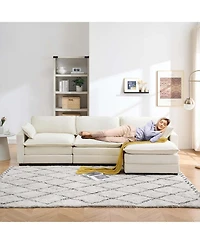 gaomon Chenille 113-Inch Modular Combo Sofa, Modern 3-Seater L-Shaped Sofa with Ottoman, 2 Cushions, Side Pockets