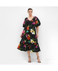 City Chic Women's Plus Fantasy Print Puff Sleeve Midi Dress