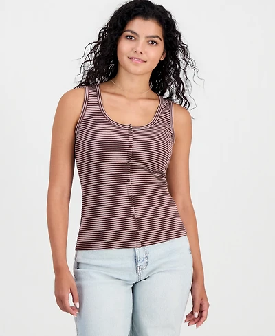 Hippie Rose Juniors' Ribbed Button Front Tank Top