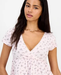 Hippie Rose Juniors' Surplice-Neck Babydoll Top