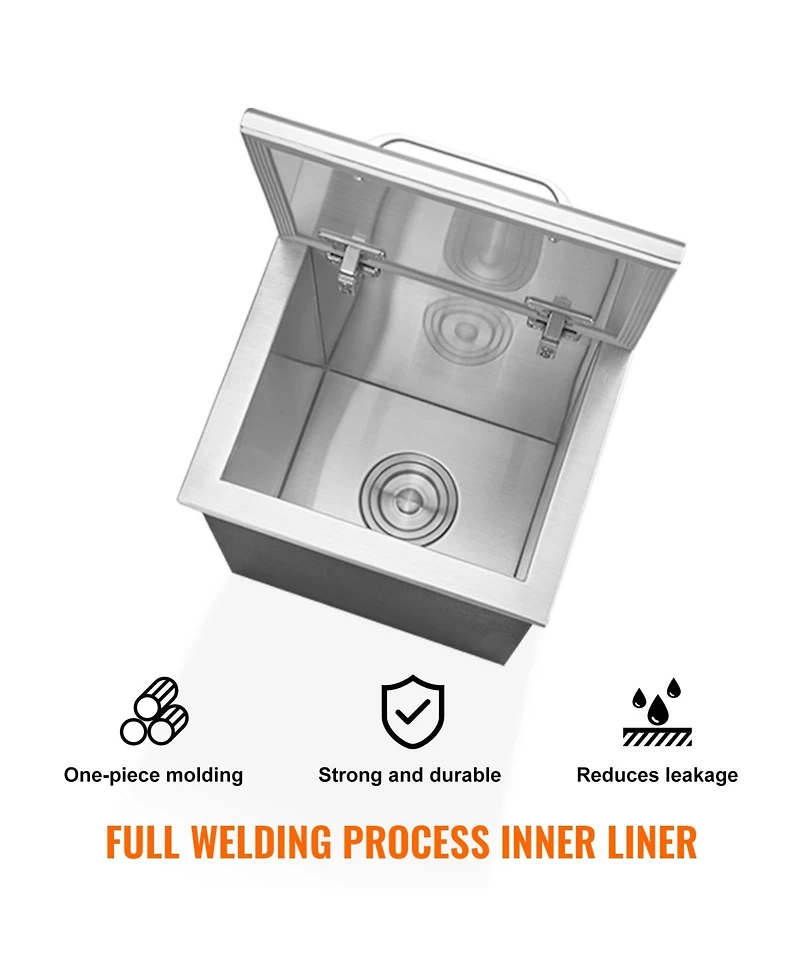 Mecale 14 x 12 x 18 Inch Drop-In Stainless Steel Ice Chest, 40 Qt with Hinged Lid