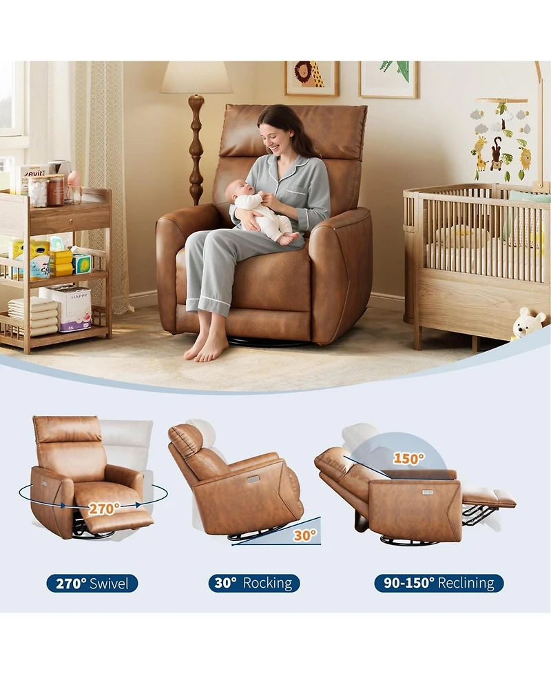 gaomon Power Recliner Chair,Swivel Rocker Chair for Adults,Upholstered Fabric Glider Recliner Nursery Chair with Usb Ports