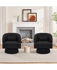 gaomon Modern Swivel Barrel Accent Chair,360 Teddy Fabric Upholstered Armchair with Striped Backrest and Plush Padding,Comfy Round Lounge Chair,2 Pcs