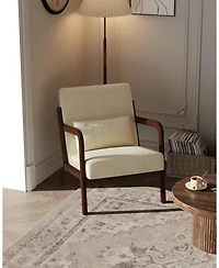 gaomon Mid-Century Chenille Accent Chair,Cozy Reading Chair,Modern Lounge Armchair with Lumbar Pillow,Solid Wood Frame,for Living Room,Bedroom,Office